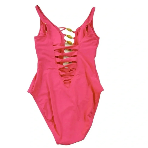 Bleu Rod Beattie Paradise Found Lace Down One Piece Bright Pink Size 4 NWT - Picture 3 of 8